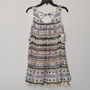 Women's "Awake Couture" Lined Chiffon Sleeveless, Aztec Print Tank Dress; Size S